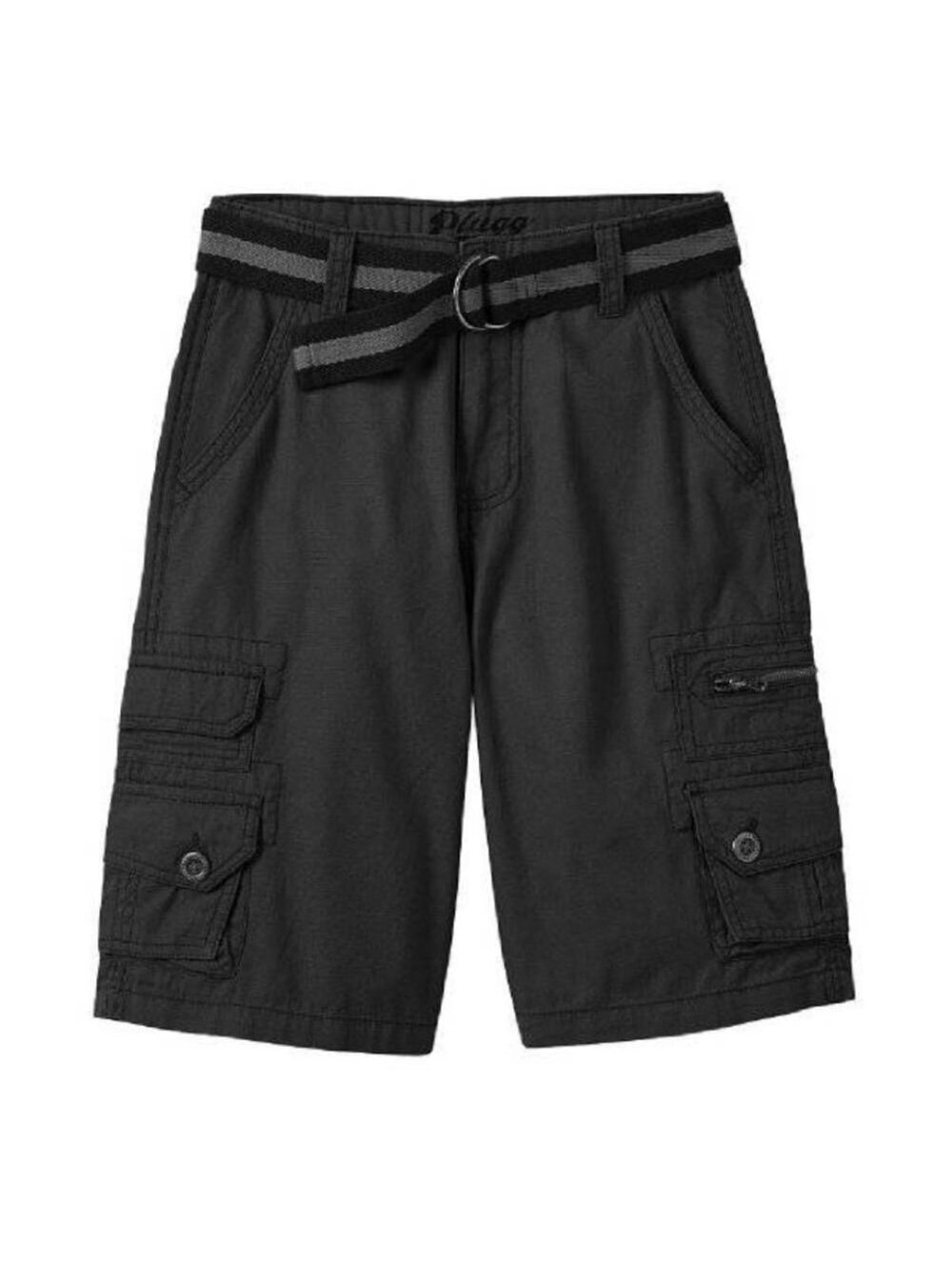 Plugg Trekker Cargo Shorts 12 Boys Adjustable Waist Black Belted 8 Pockets